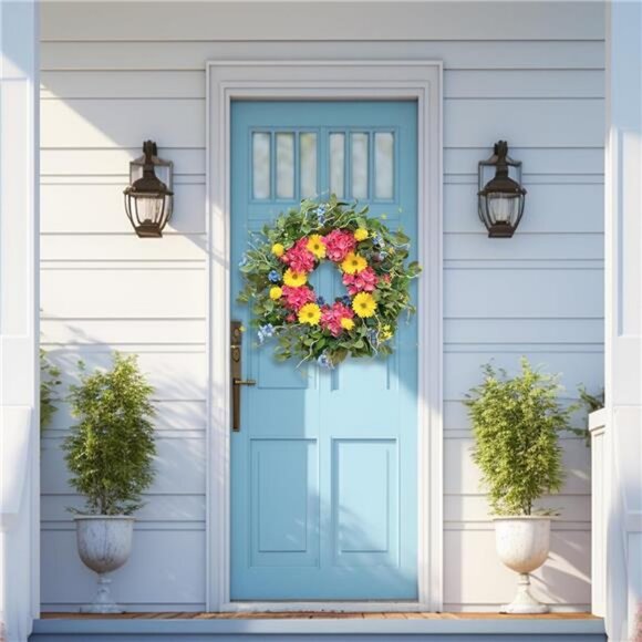 Summer Wreaths for Front Door 24 Inch Summer Wreath with Vibrant Dahlia - Picture 6 of 7